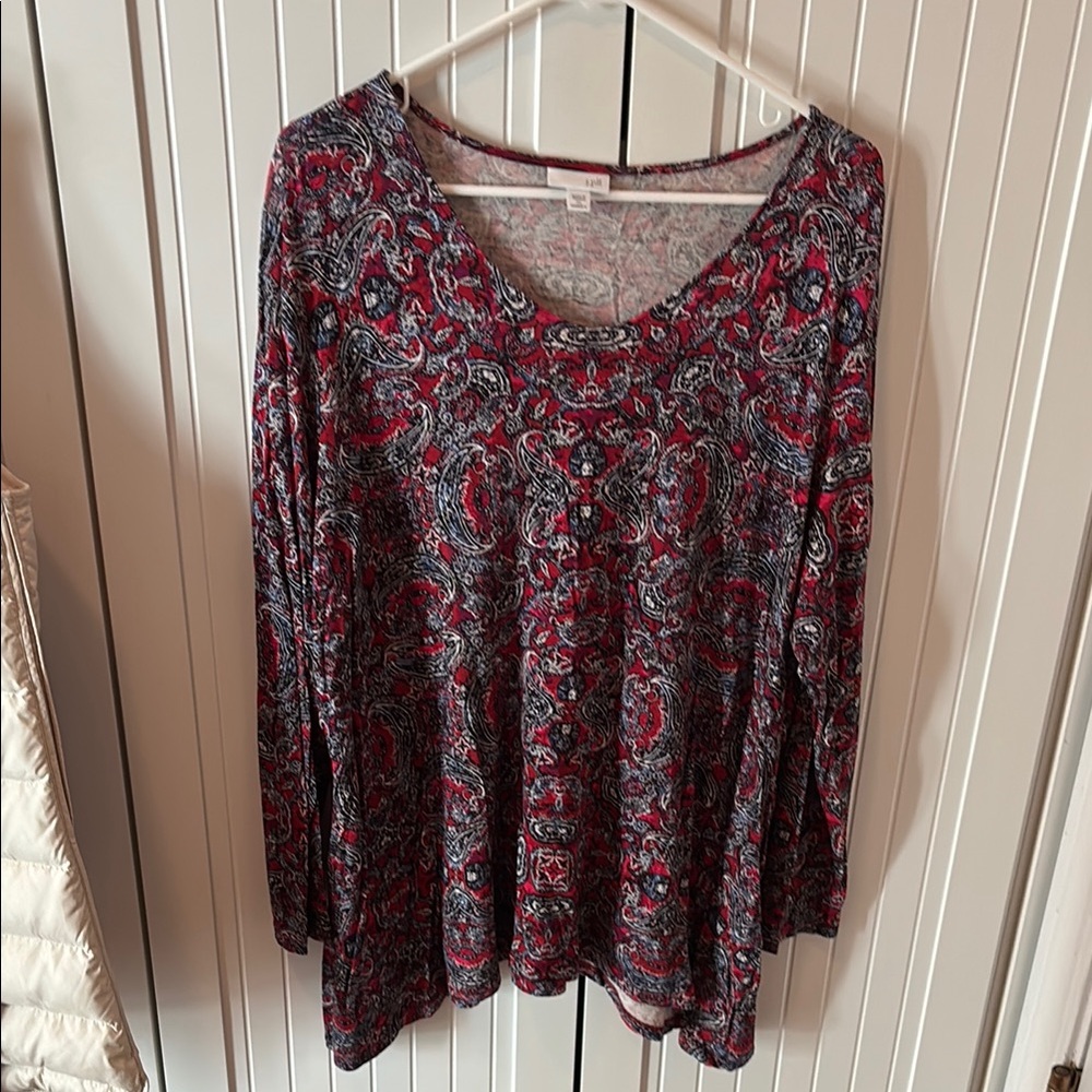 J. Jill Red Relaxed Long Sleeve Tunic